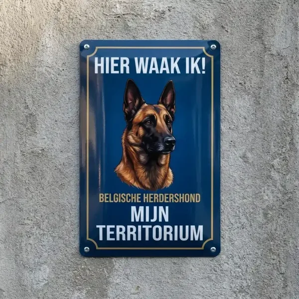 Metalen Bord Belgische Herdershond - Hier waak ik!