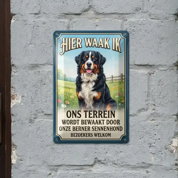 Metalen bord Berner Sennen - Hier waak ik ik ben hier de baas
