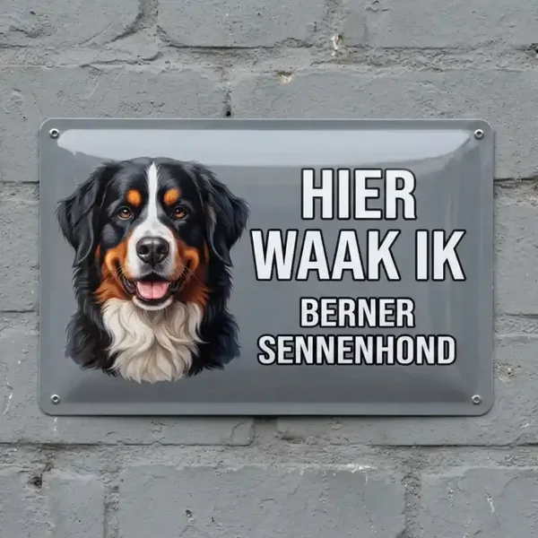Metalen Bord Berner Sennenhond - Hier Waak Ik
