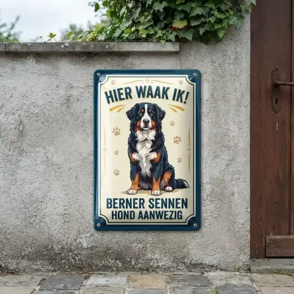 Metalen Bord Berner Sennen - Hier Waak Ik