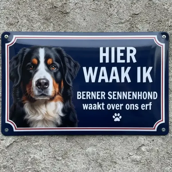 Metalen bord Berner Sennenhond - Hier waak ik