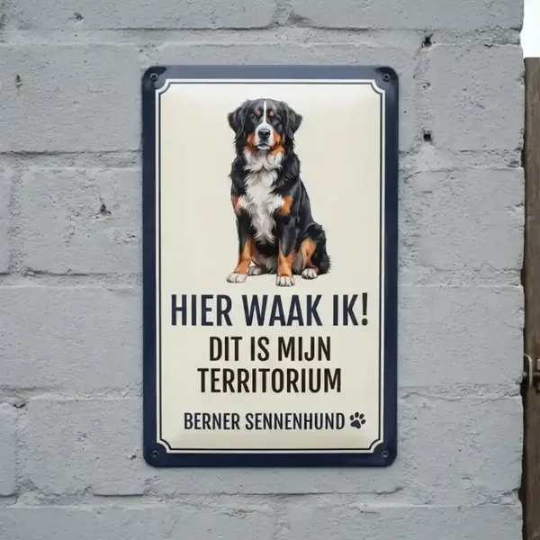 Metalen bord Berner Sennenhond - Hier waak ik!