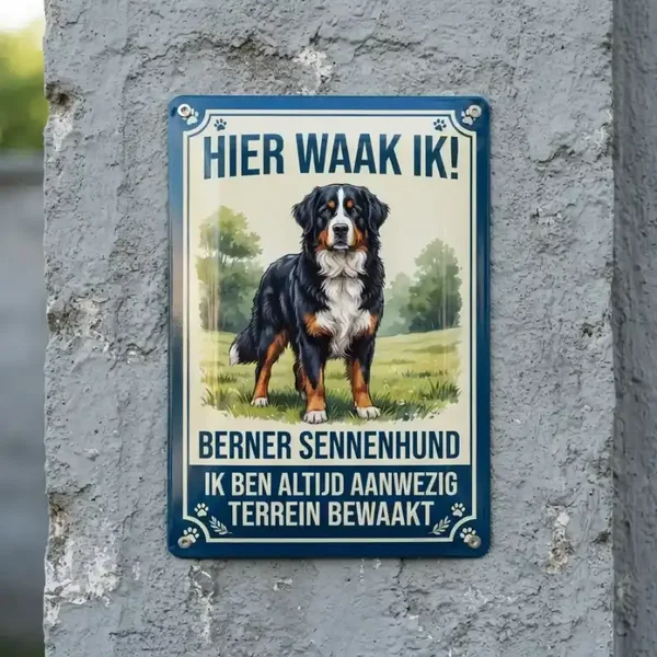 ​Metalen Bord Berner Sennenhond - Hier Waak Ik