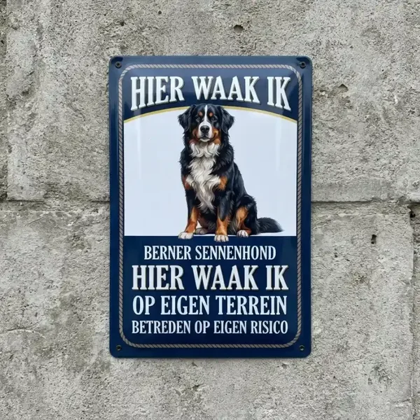 Metal bord Berner Sennenhond - Hier waak ik
