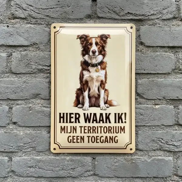 Metalen bord Border Collie - Hier waak ik