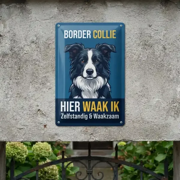 Metal bord Border Collie - Hier waak ik