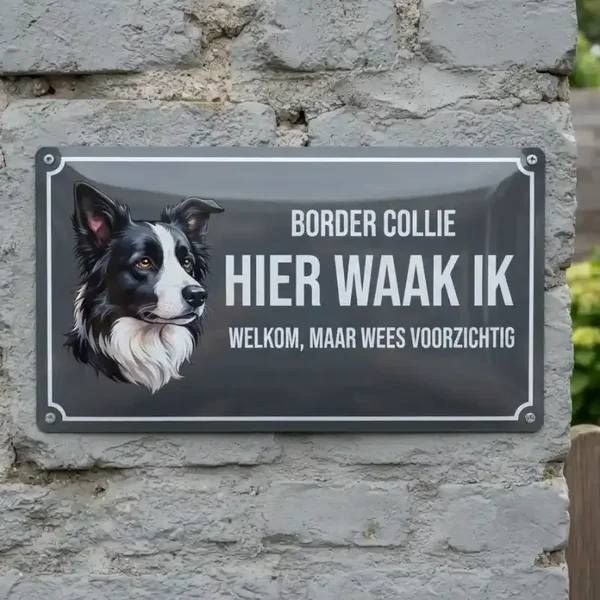 Metalen Bord Border Collie - Hier Waak Ik