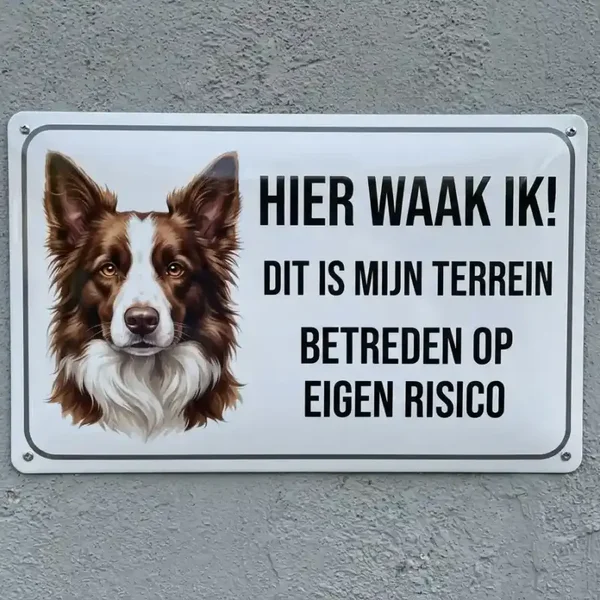 Metalen Bord Border Collie - Hier Waak Ik