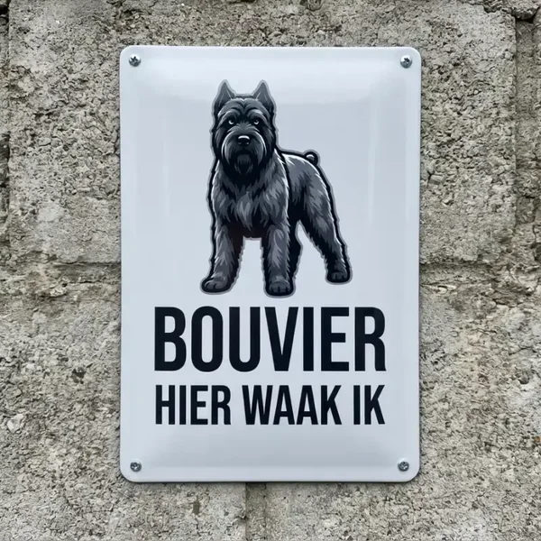 Metalen Waarschuwingsbord Bouvier - Hier Waak Ik