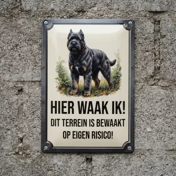 Metalen Bord Bouvier - Hier Waak Ik