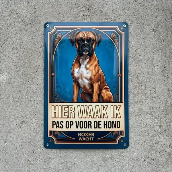 Metalen bord Boxer - Hier waak ik