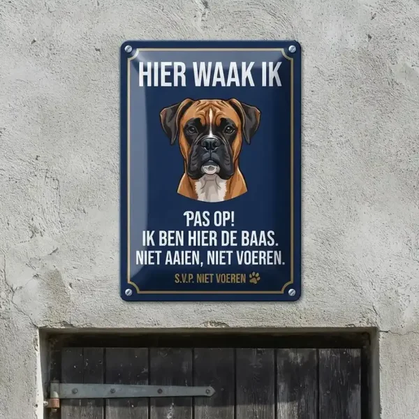Metalen Bord Boxer - Hier Waak Ik