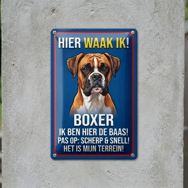 Metalen Bord Boxer - Hier Waak Ik