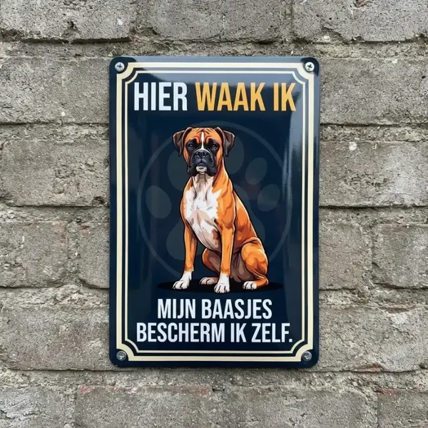 Metalen Bord Boxer - Hier waak ik