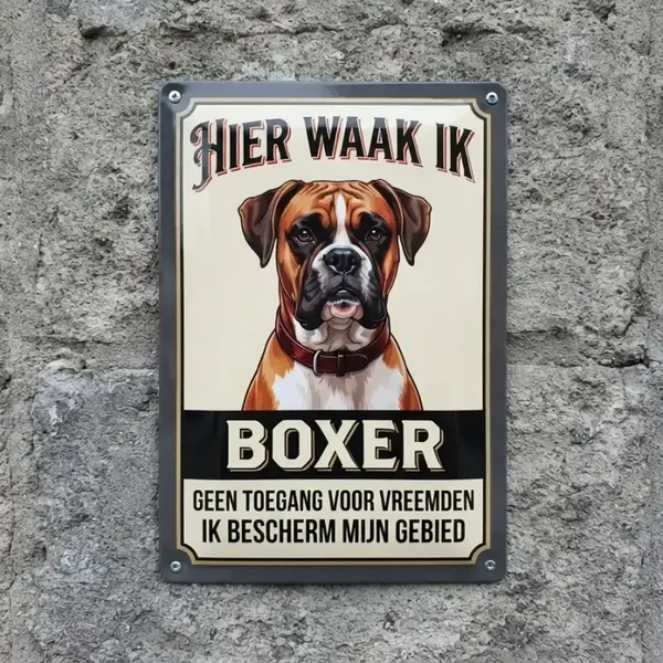Metalen bord Boxer - Hier waak ik