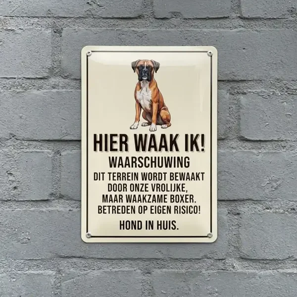 Metalen Bord Boxer - Hier Waak Ik
