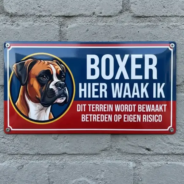 Metalen bord Boxer - Hier waak ik