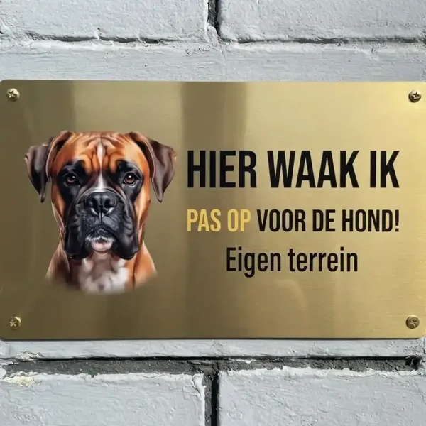Metalen Bord Boxer - Hier Waak Ik