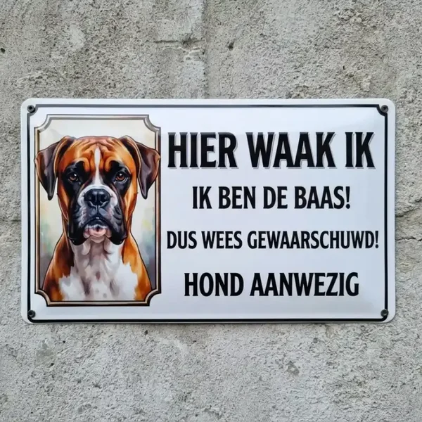 Metalen Bord Boxer - Hier waak ik - Ik ben de baas!