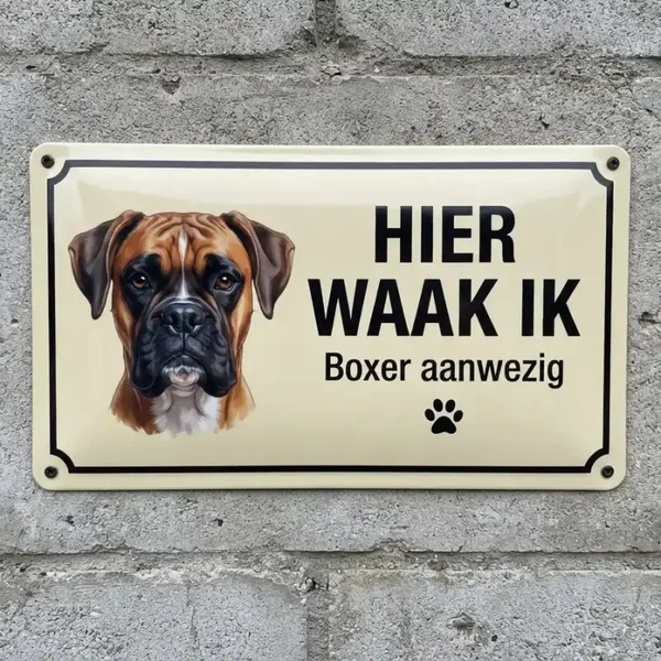 Metalen bord Boxer - Hier waak ik