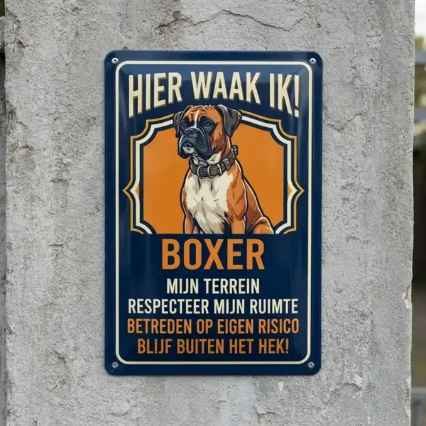 Metalen bord Boxer - Hier waak ik