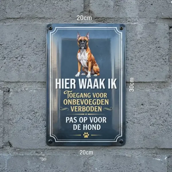 Metalen bord Boxer - Hier waak ik