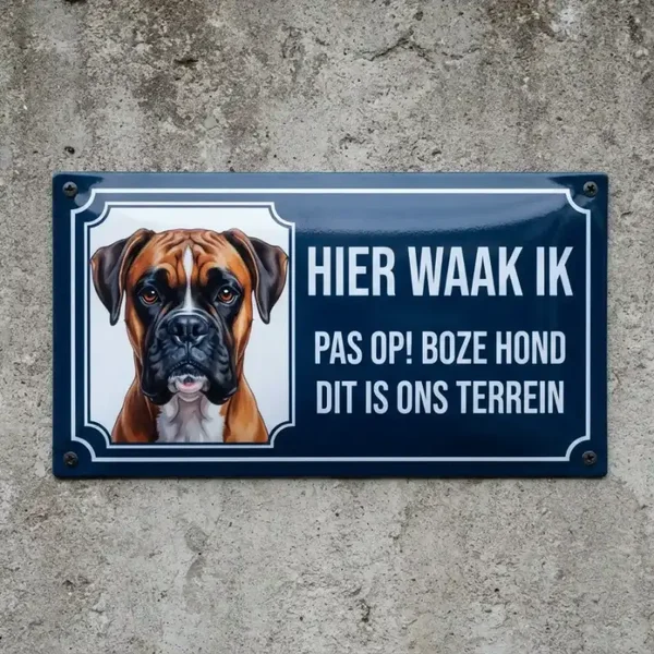 Metalen Bord Boxer - Hier Waak Ik