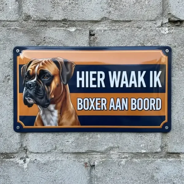 Metalen Bord Boxer - Hier Waak Ik
