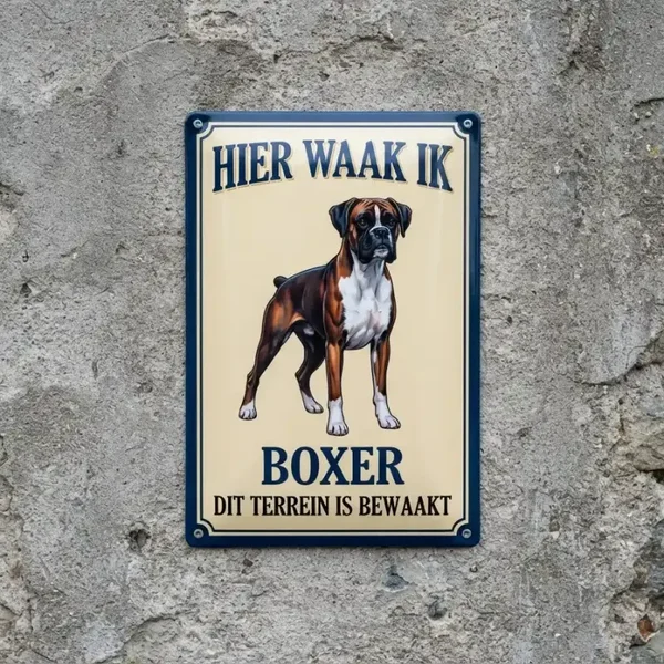 Metalen bord Boxer - Hier waak ik