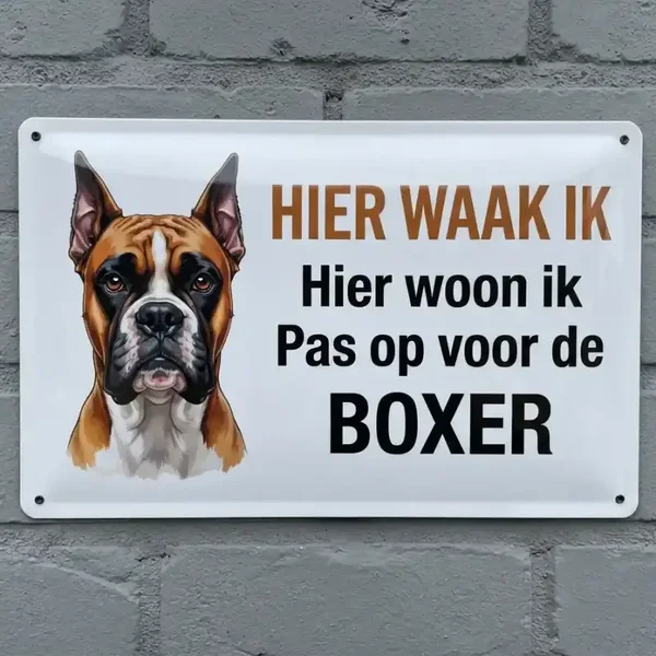 Metalen Bord Boxer - Hier Waak Ik