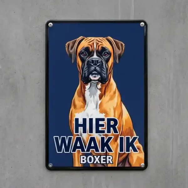 Metalen bord Boxer - Hier waak ik