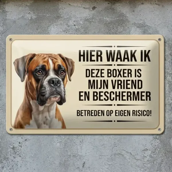 Metalen bord Boxer - Hier waak ik