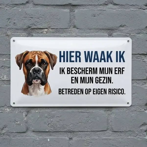 Metalen Bord Boxer - Hier Waak Ik