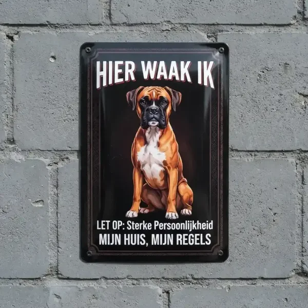 Metalend bord Boxer - Hier waak ik