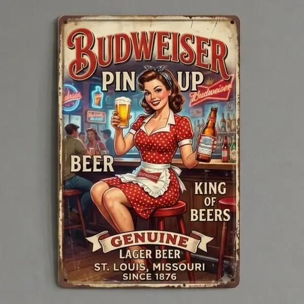 Metalen Bord Budweiser Pin Up Beer