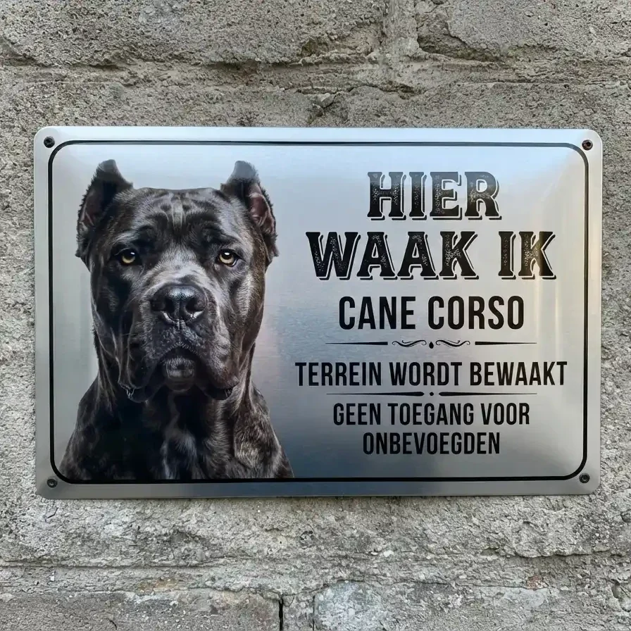 Metalen Bord Cane Corso - Hier Waak Ik