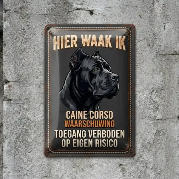 Metalen Bord Cane Corso - Hier Waак Ik