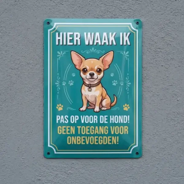 Metalen Bord Chihuahua - Hier Waak Ik