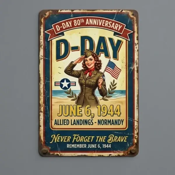 Metalen Bord D-Day 80th Anniversary - Vintage WWII