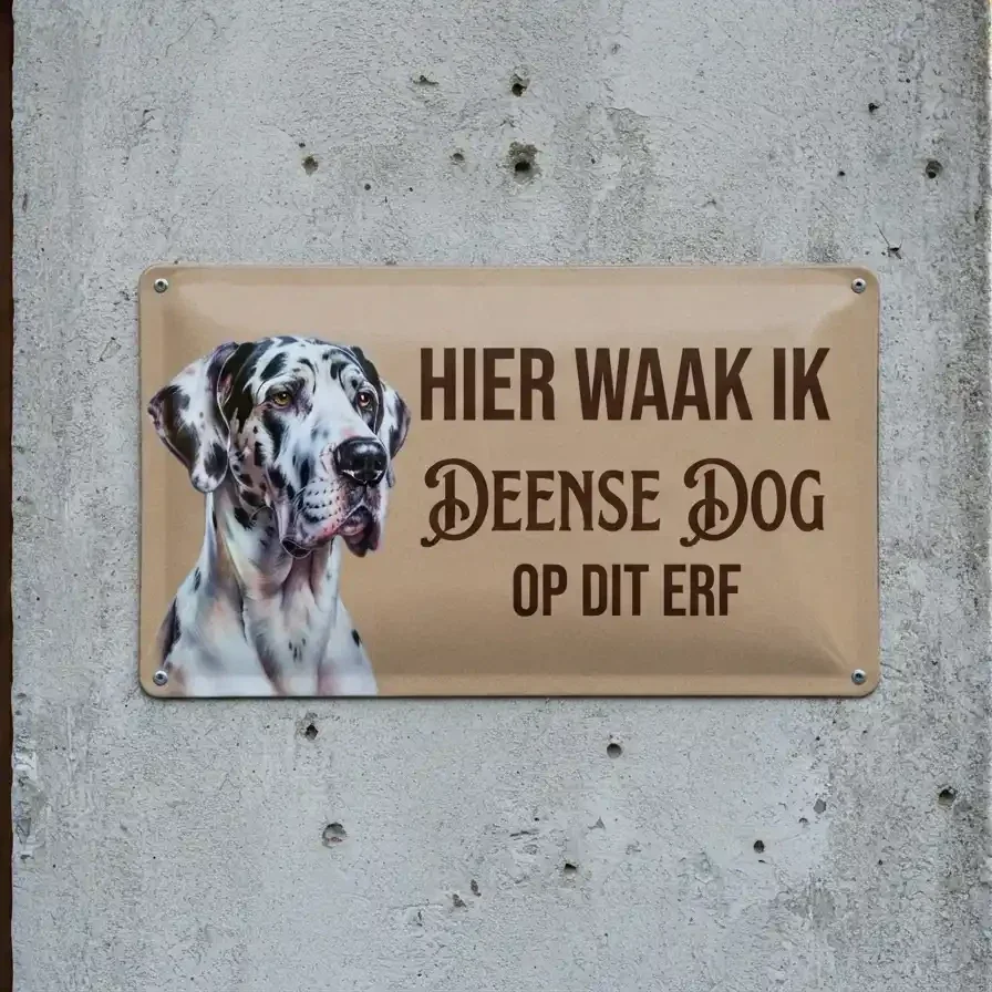 Metalen bord Deense Dog - Hier waak ik op dit erf