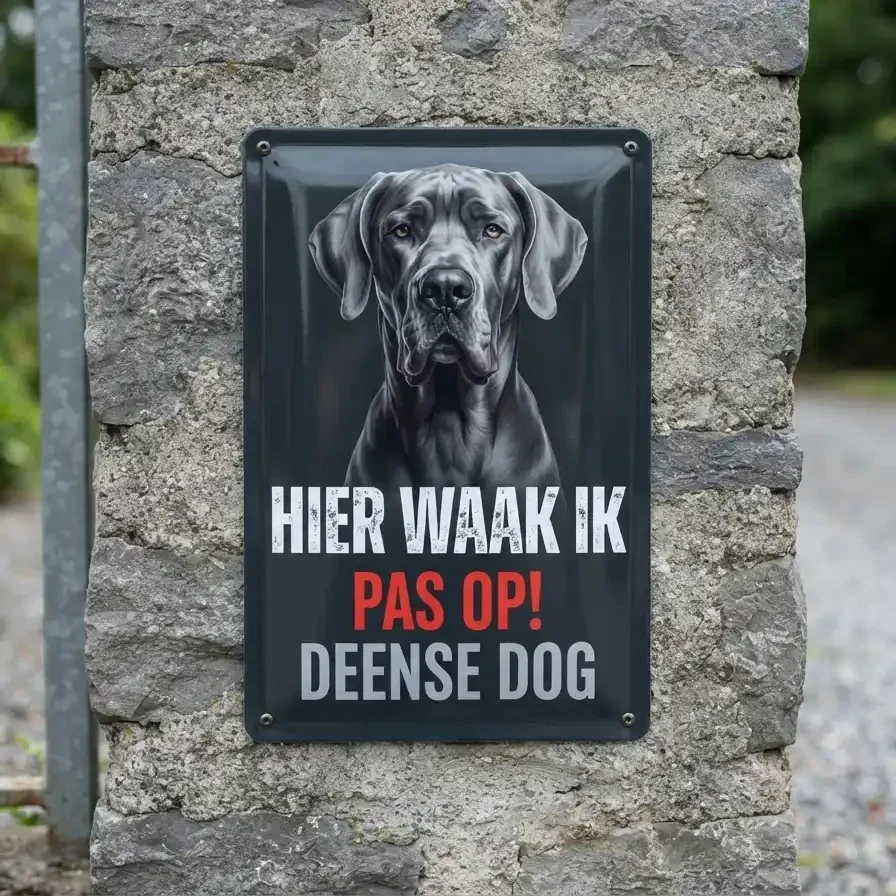 Vol metalen bord Deense Dog - Hier waak ik