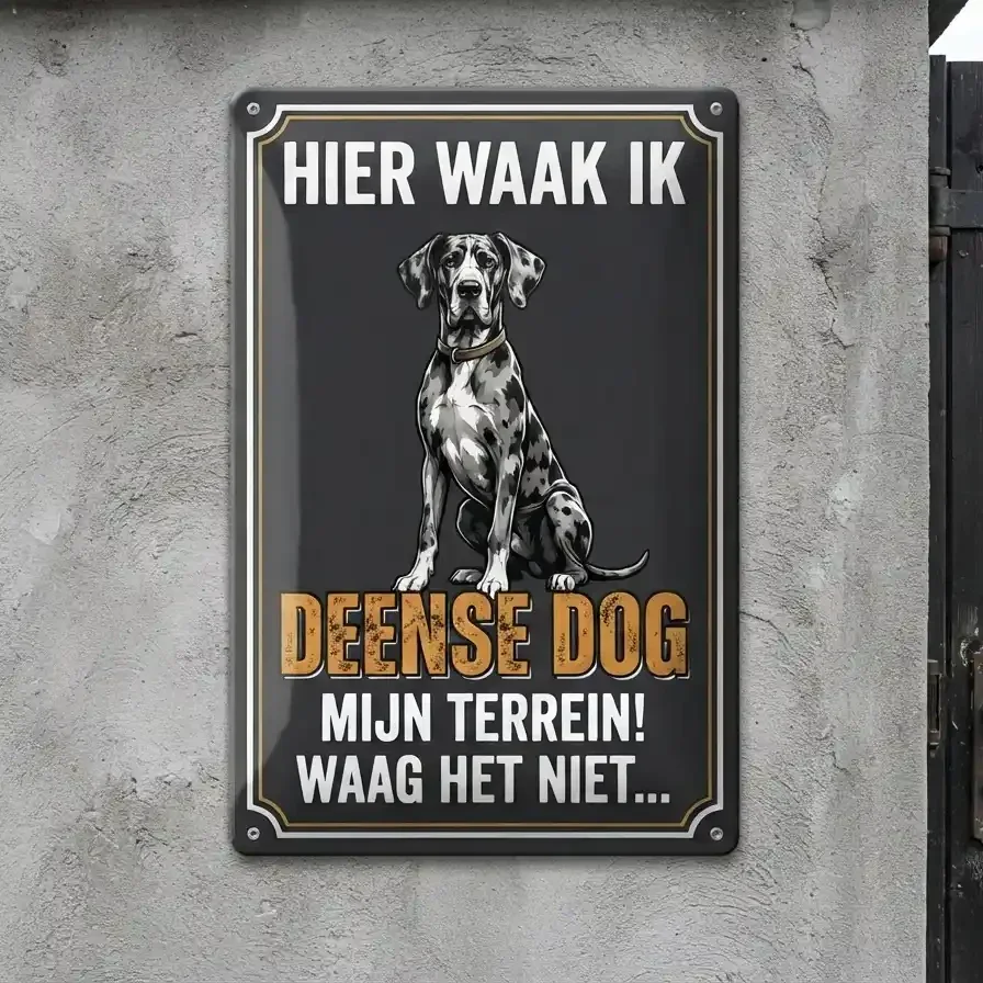 Metalen Waarschuwingsbord Deense Dog - Hier Waak Ik