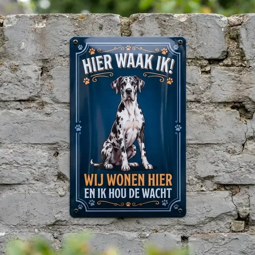 Metalen Bord Deense Dog - Hier Waak Ik