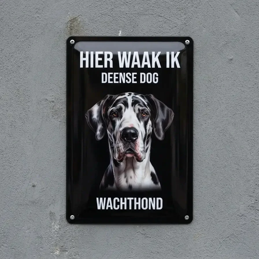Metalen Bord Deense Dog - Hier Waak Ik Wachthond