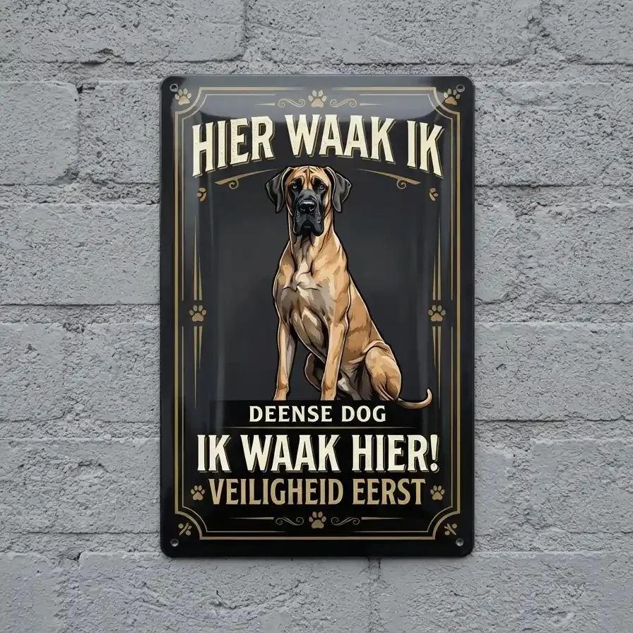 Metalentekstbord Deense Dog - Hier Waak Ik