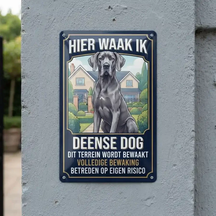 Metalen Bord Deense Dog - Hier waak ik