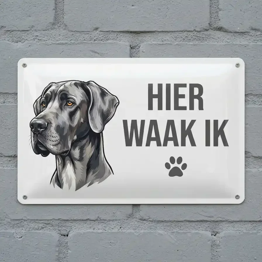 Metalen Bord Deense Dog - Hier Waak Ik