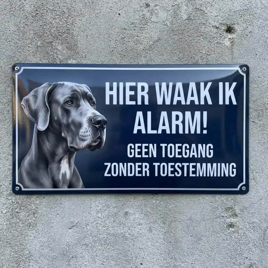 Metalen Bord Deense Dog - Hier Waak Ik