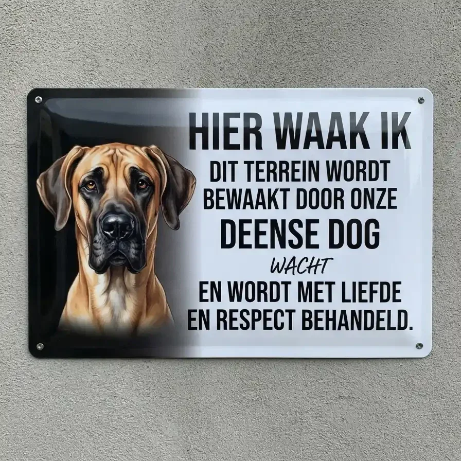 Metalen Bord Deense Dog - Hier Waak Ik