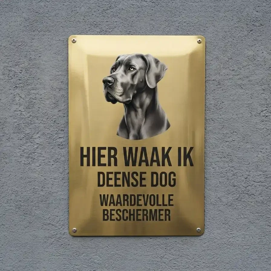 Metalik Deense Dog Waakbord - Hier Waak Ik